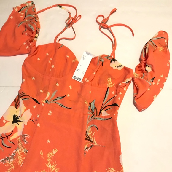 Urban Outfitters Midi Dress Coral Medium Floral - Picture 3 of 8